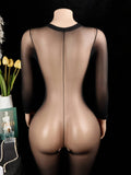 1pc Solid Color Sexy Women's Lingerie, High Stretch Sheer Thin Bodystocking, -Apart Charming Jumpsuit