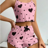 Hot Selling Womens Pajamas Set Sleepwear Short Tank Tops And Shorts White Ventilate Soft Casual Red Love Printing Sleepwear
