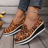 Sexy Leopard Print Wedge Heels Loafers Women Plus Size 43 Slip On Thick Sole Single Shoes Woman Round Toe Platform Casual Shoes