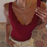 FDYOUI Chic Lace Patchwork Tank Tops for Women 2026 Summer Sleeveless Slim T-shirt Ladies Crop Top Y2K Streetwear Pink Corset