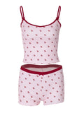 Women’s Kawaii 2 Piece Pajama Set Cherry Print Sleeveless Cami Top and Shorts Soft Sleepwear Loungewear Nightwear Outfit