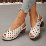 Vinatge Peep Toe Thick Heels Sandals Women Hollow Out Back Strap Rome Sandles Woman Plus Size 43 Lightweight Sandalias Mujer