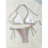Colorful Snake Skin Halter Strappy Bikini Female Swimsuit Women Swimwear Two-pieces Bikini set Bather Bathing Suit Swim V5822