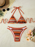 Retro Style 2026 Summer Women Knitted Swimsuit Sexy Backless Lace-up Swimwear Low Waist Femme Neck Bikini Set Beach Bathing Suit