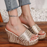 Fashion Stripe Print Thick Bottom Slippers Women New Wedge Chunky Platform Sandals Woman Summer Daily High Heel Slides Female