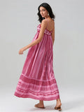 Women Summer Sleeveless Flowy Dress Geometric Print Knit Corset Ruffle A-line Long Dress Casual Party Bohemian Streetwear
