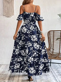 New Summer Women Print Dress 2025 Fashion Elegant  Vacation Party Short Sleeve Slim V-neck Slit Long Dresses Vestidos Para Mujer