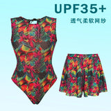 UPF 35+ Retro Sleeveless Swimwear Bodysuit High-end Mesh One Piece Swimsuit Women 2026 Sexy High Cut Bathing Suit with Cover Up