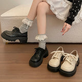 Elegant Lace-Up Platform Loafers for Women 2026 British Style High Heels Oxford Shoes Woman Preppy Style Pu Leather Shoes Female