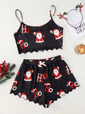 Christmas Clothes Cute Soft Gingerbread Print 2 Pieces Pajama Set Women's Sleepwear Crop Tops and Shorts Sets Loungewear
