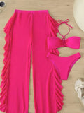 3 Piece Halter Cross Bikini Swimsuit & Sexy Thin Pants Swimwear Women 2026 Solid Bathing Swimming Swim Suit Female Beachwear