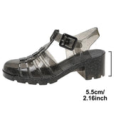 2026 New High Heels Transparent Sandals Women Summe Sequins Thick Heeled Rome Sandalias Mujer Closed Toe Beach Sandles Woman