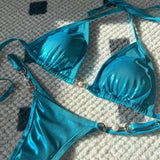 DEKA Sexy Brazilian Shiny Pearl Micro Bikini Faux Leather Swimwear Women Thong Swimsuit Halter Triangle Bikini Set Bathing Suit