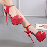 Women's High-Heeled Sandals 15cm Super High Heels Thin Heels Waterproof Platform One-Button Strap Sexy Women's Shoes 2026