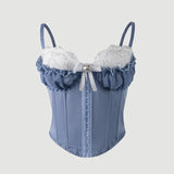 Sexy Top Mesh Lace Patchwork Cotton Hot Girl Fishbone Strap High-end Wear Top For Women Bowknot Pure Desire Vest Charming PWGG