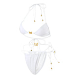 Solid Color Stretch Rope Butterfly Jewelry Bikini Sexy Split Triangle Bag Straps Swimsuit Women Maillot De Bain Femme 2 Pieces