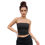 Women's Summer Studded Tube Tops Strapless Solid Color Bandeau Tops Slim Fit Vest