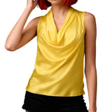 Women Satin Halter Tank Tops Fashion Fitted Solid Color Cowl Neck Sleeveless Vest Trendy Summer Streetwear