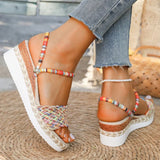 Colorful Woven Wedges Sandals Women 2025 Summer Thick Bottom Platform Slippers Woman Plus Size Slip On Bohemian Sandalias Mujer