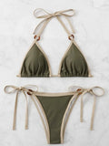 Women Green Halter Micro Ring String Bikini Sets Two Pieces Tie Thong Swimsuit Swimwear Bathing Suit Beach Outfits Biquini