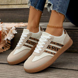 Plus Size 43 Leopard Print Flats Women Fashion Striped Lace Up Platform Sneakers Women Comfy Anti Slip Soft Sole Sport Shoes