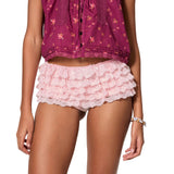 Sexy Summer Lace Tiered Ruffled Shorts Women Solid Color Cute Bottoms High Rise Lolita Short Pants
