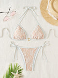Embroidery Mesh Lace Halter Bikini Female Swimsuit Women Swimwear Two-pieces Bikini Set High Cut Bathing Suit Swim Beach Wear