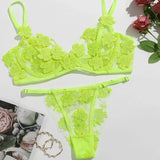 Toucheart Sexy Lingerie Set Transparent Feminine Sweet Mesh Embroidered Lace Bra Flower Applique Transparent Lingerie Women Kit