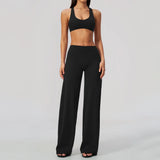 Summer 2 Piece Yoga Sets Women Tight Back Cross Sports Bra High Waist Peach Hip Wide Leg Pants Gym Running Fitness Workout Suits