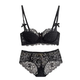 French Pure Desire Bralette AB Cup Wireless Lace Bra Set-Small Bust Push Up Comfort  Chubby Girl Bow Design Thin Fold Plus Size