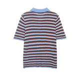 Fashion Casual Striped Knit Polo Shirt Striped Knit Shirt For Women Blue Brown Short Sleeve Hollow Out Casual Summer Top UEZ7