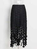 Dot Solid Minimalist Casual Skirt For Women High Waist Patchwork Zipper Irregular Hollow Out Skirts Female Fashion New OPM8