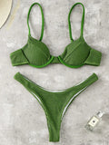 Wrinkled Underwired V-Bar Bikini Swimsuit Female Swimwear Women Two-pieces Bikini set High Cut Bather Bathing Suit Swim Lady