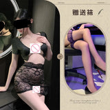 Sexy lingerie, lace butt-covering secretary uniform, sexy pure desire flirting pajamas set