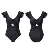 Womens Lace Fly Sleeve Bodysuit Swimwear V Neck Bikini Front Twist Cutout Tummy Control Bathing Suits Beachwear