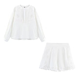 Foridol White Cotton Shorts Set Outfits Women Hollow Out Embroidery Two Pieces Set Outfits Shirt Shorts Matching Set Summer
