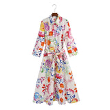 Foridol Casual Button Up Shirt Dress Maxi Long Women Dress Robe Floral Print Green Boho Autumn Winter Sash Laides Dress 2025