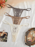 3Pcs/Set Women Sexy Floral Lace Thong Panties Low Waist Hollow Lace Sexy Lingerie Adjustable Thin Strap Underwear