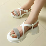 Summer High Heel Sandals Women's Outdoor Wear Thick Bottom Lightweight Trendy Small Size Beach Shoes Korean Style Footwear