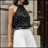 Phantasy Office Lady Polka Dot Tanks Eleghant Halter Black Top Women Sexy Lace up Sleeveless Red Vest 2026 Summer Clothing