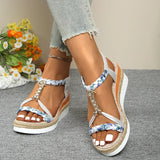 Fashion T-Strap Platform Sandals for Women New Mix Color Elastic Band Wedge Sandals Woman Summer Daily Open Toe Sandalias Female