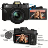 Flip Screen 16X 56MP Digital Camera For Photography Video Recording 4K Vlog Camcorder Youtube Livestreaming Wifi Webcam Selfier