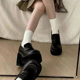 Punk Style Chunky Platform Pumps Women Black Pu Leather Super High Heel Loafers Woman Slip On Thick Heels Lolita Mary Jane Shoes