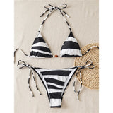 XS - L Sexy Zebra Halter High Leg Cut Bikini Women Swimwear Female Swimsuit Two-Pieces Bikini Set Bather Bathing Suit Swim V6799