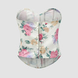 Summer Women Floral Y2K Crop Tops Printed Sleeveless Fishbone Corset Woman Sexy Backless Slim Strapless Streetwear Camisole