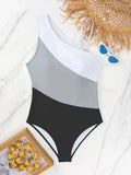 2026 Colorblock Cut Out One Shoulder Swimsuit One Piece Swimwear Women Sexy Bather Bathing Swimming Swim Suit Female Beachwear
