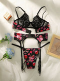3 pieces of ultra-thin lace sexy lingerie paired with printed bikini with adjustable shoulder straps for a fun outfit A3100