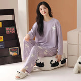 Pure cotton pajamas for women, long-sleeved trousers, can be worn outside, pure cotton home clothes, Class A antibacterial 100%