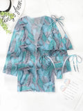 With Cover Up Leaves Printed Bikini Women Swimwear Female Swimsuit Three-pieces Bikini Set Bather Bathing Suit Swim Beachwear