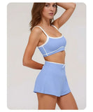 2 Pieces Women's Nude Yoga Set Bra Skirt Tracksuit Running Fitness Sports Set Slim Fit High Waist Beautiful Back Suit